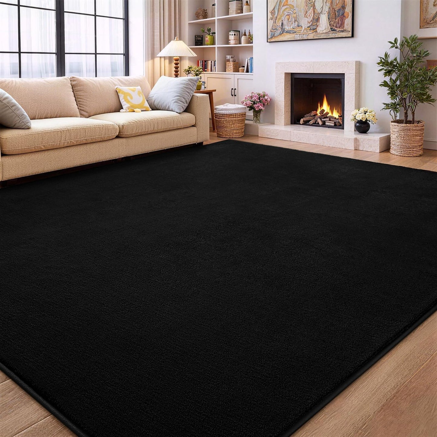 Vasofe Black Area Rugs for Living Room Bedroom, 4x6 Modern Memory Foam Rug | Thickened Throw Carpet, Super Soft Kids Boys Girls Rug, Non Slip Washable Carpets for Dorm Nursery Classroom Office Decor