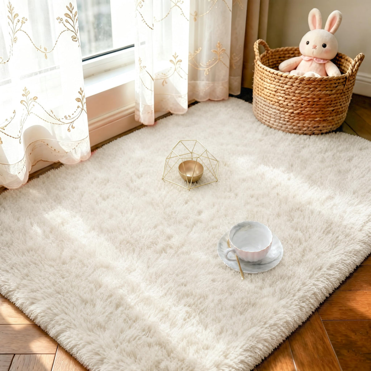 LOCHAS Area Rugs Fluffy Living Room Carpets for Kids Bedroom 6x9, Cream | Ultra Soft Indoor Modern Shaggy Rug for Dorm Nursery Boys Girls Home Decor