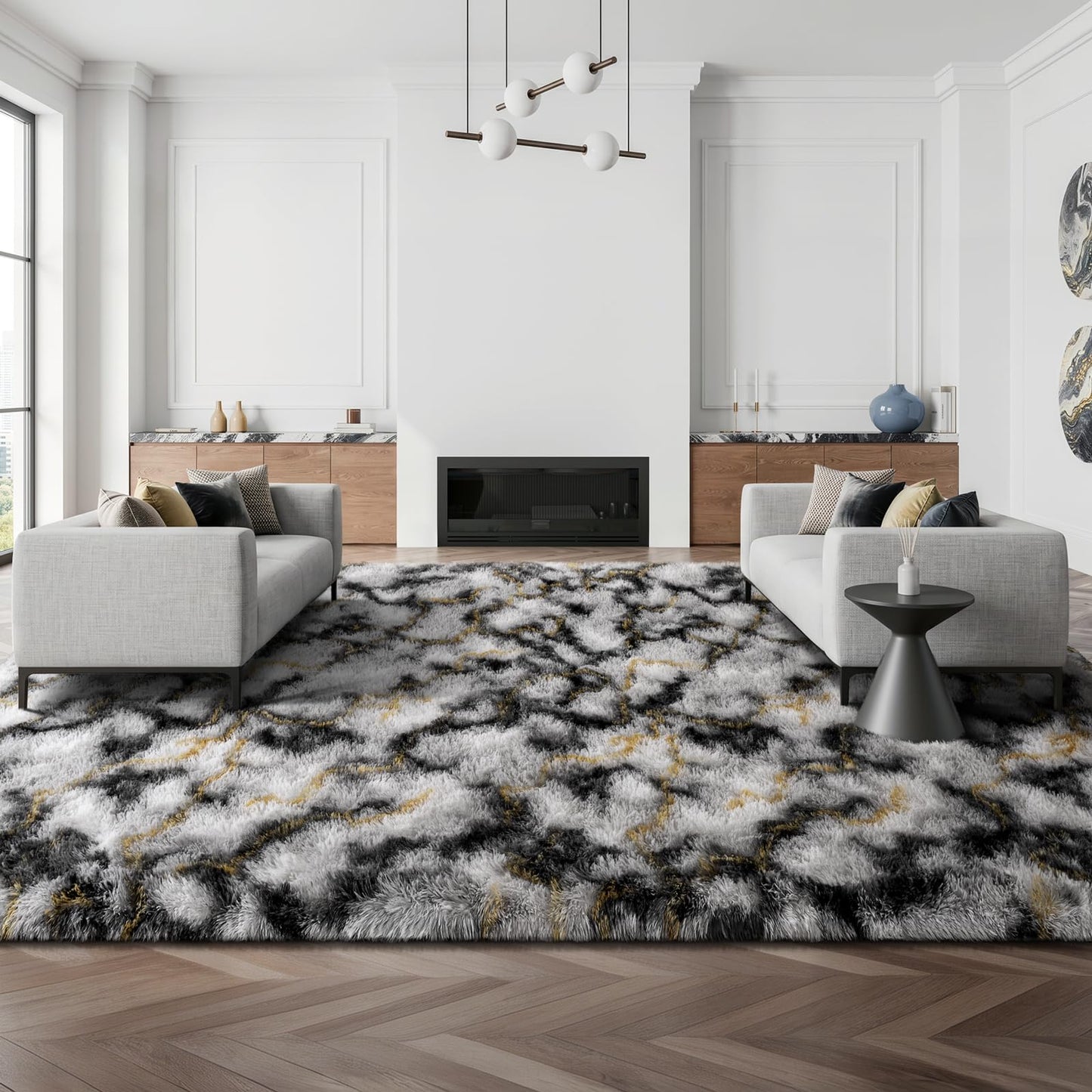 Deerhoo Large Shag Area Rugs 6 x 9, Light Grey | Tie-Dyed, Ultra Soft Plush Fuzzy,Washable, For Living Room, Bedroom, Indoor Carpet Nursery Kids Teen Home Decor