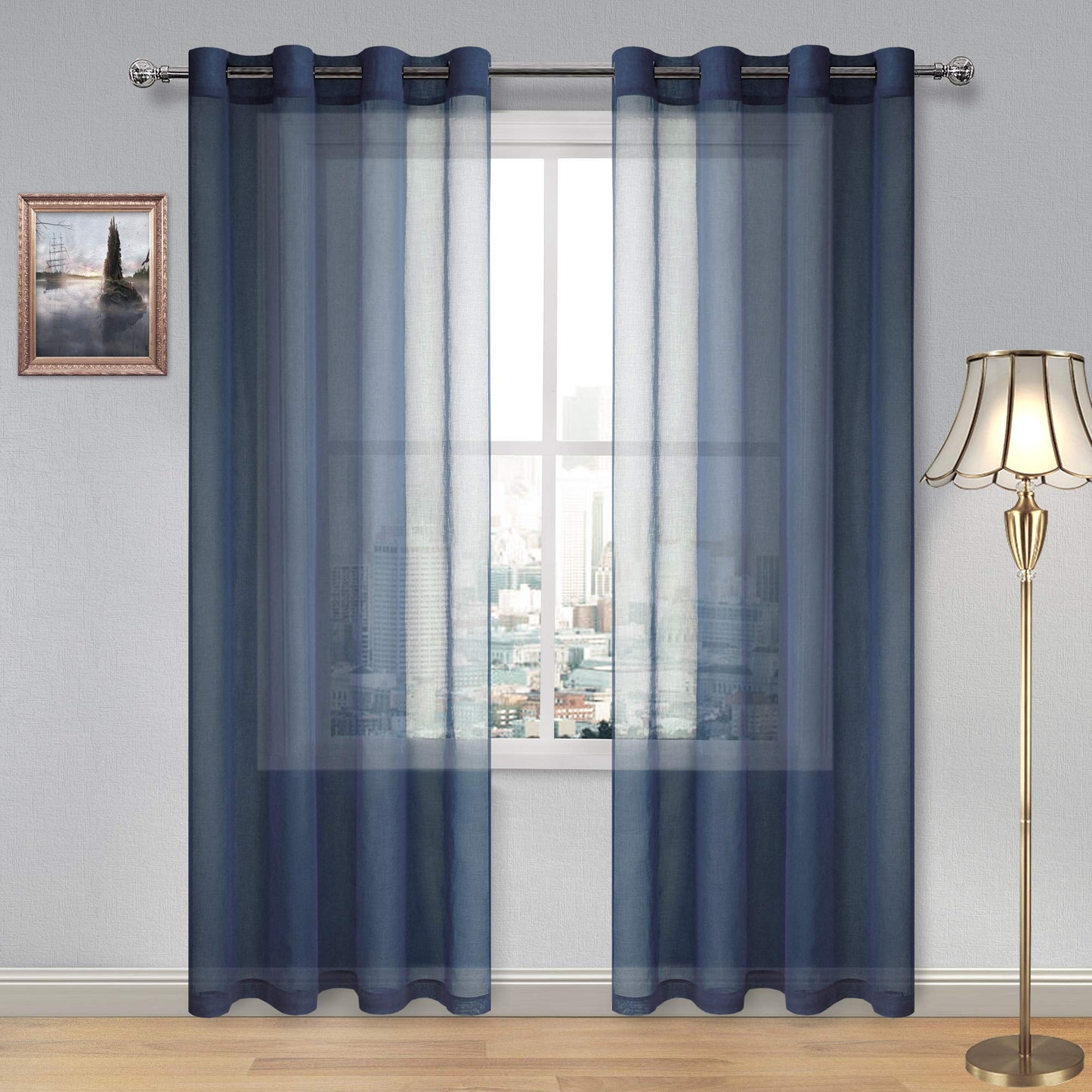 DWCN White Sheer Curtains Linen Look Semi Transparent Voile Grommet White Curtains for Living Dining Room Drapes 52 x 84 Inch Long, Set of 2 Panels