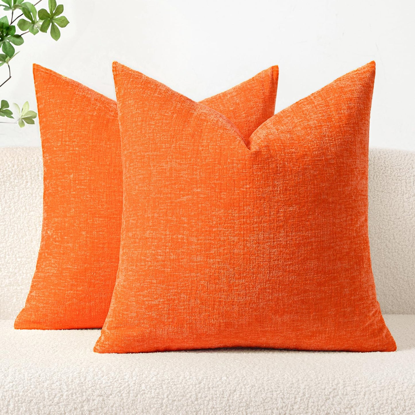 MIULEE Soft Chenille Fall Throw Pillow Covers Burnt Orange 18x18 Pack of 2 | Modern Fall Home Decor, Classic Decorative Pillows, Solid Dyed Cases, Boho Couch Cushion Covers for Sofa Bed Living Room