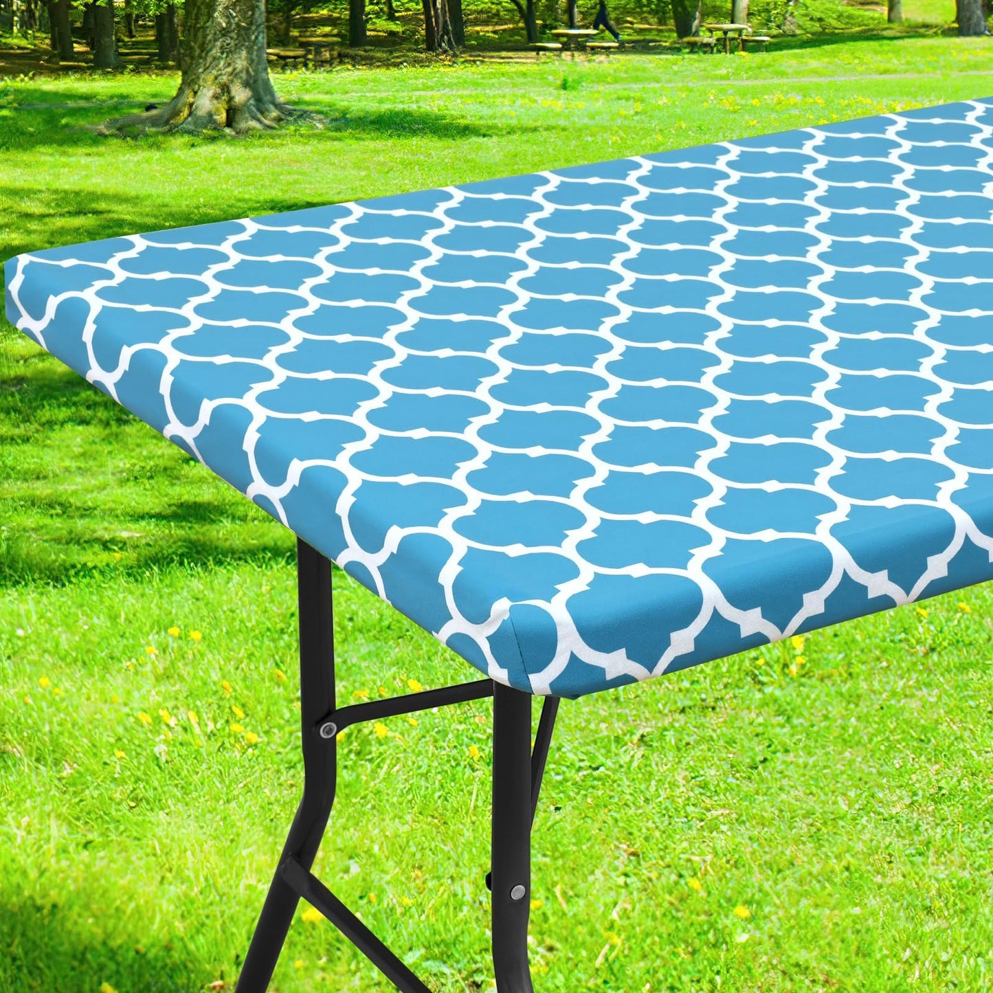 Smiry Picnic Fitted Table Cover, 6 Foot Flannel Backed Vinyl Tablecloth | Waterproof Elastic Stretch Table Cloth, Wipeable Plastic Tablecloth for Camping, Indoor & Outdoor (Grey, 30" x 72")
