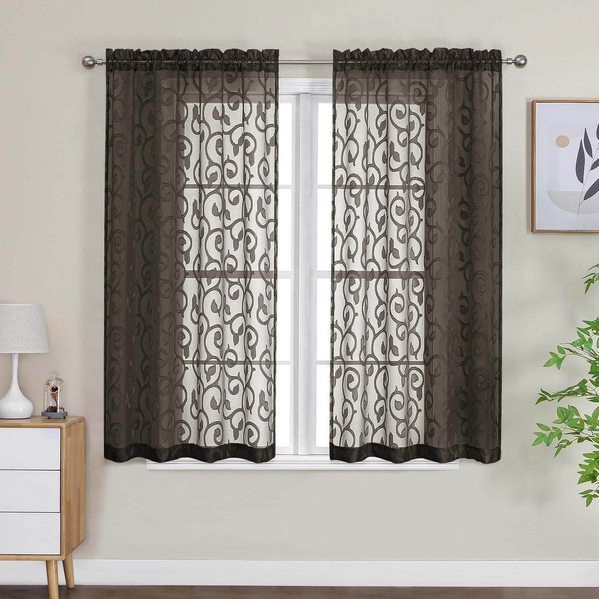 Furman Ivory Sheer Curtains 84 inches Long for Bedroom Living Room 2 Panels Set, Jacquard Clip Light Filtering Semi Sheer Curtain Rod Pocket Window Drapes, 2 Pcs Each 40 W 84 L