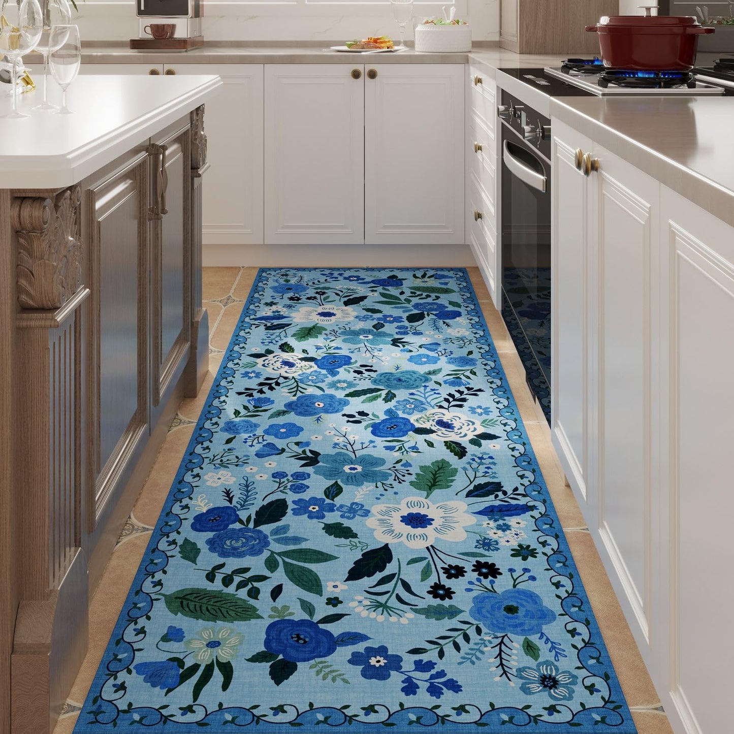 Rugcomf Living Room Rug 5x7 Rug Machine Washable Boho Area Rug Non Slip Floral Vintage Low Pile Large Rugs for Living Room, Bedroom, Farmhouse, Dining Room, Kids Playroom(Black)