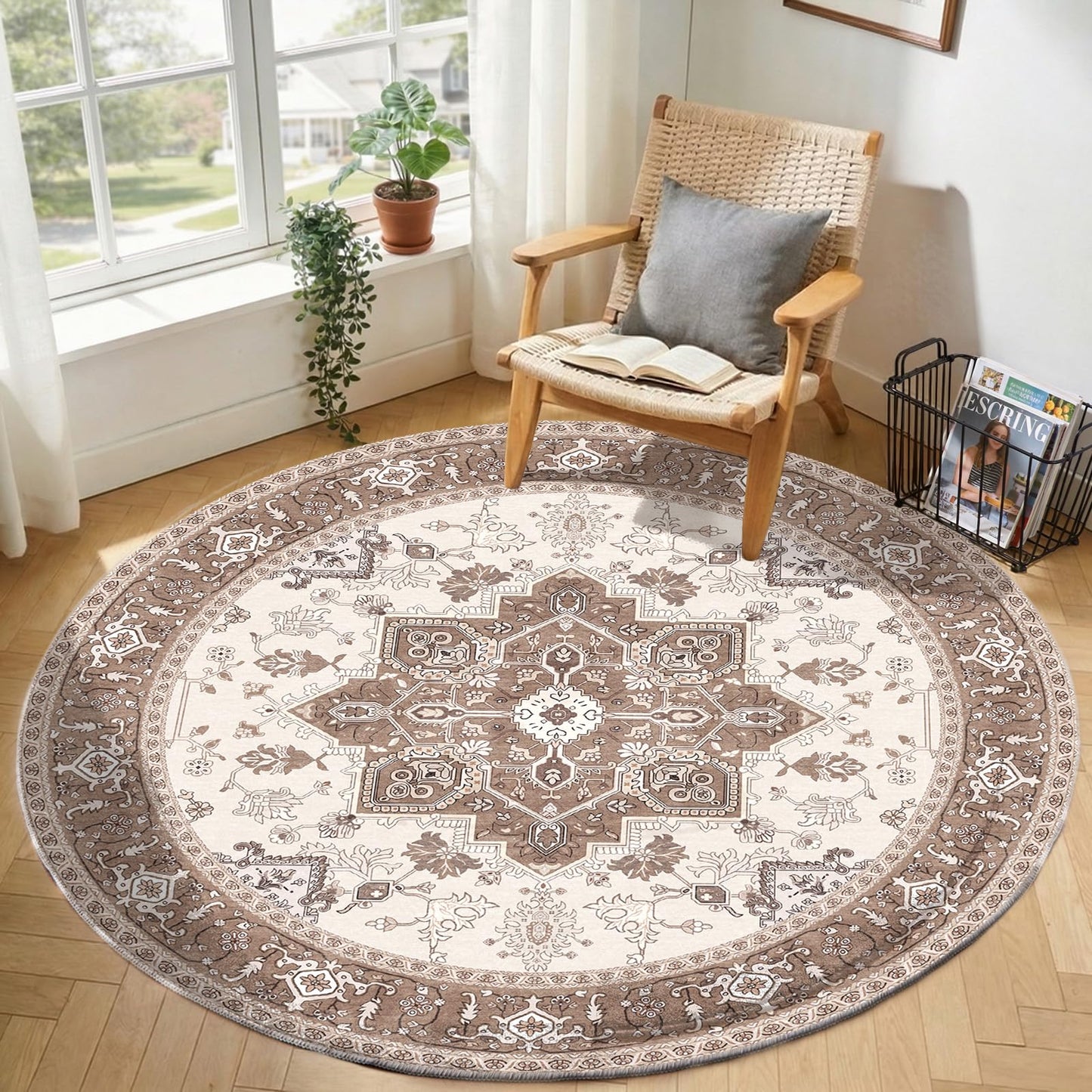 OPPODREAM Soft Area Rugs 5x7, Persian-Inspired Washable Rug, Blue & Gold | Low-Pile Faux Cashmere Surface, TPR Non-Slip Backing, 5 x 7 Carpet for Bedroom, Office, Dorm, Dining Room