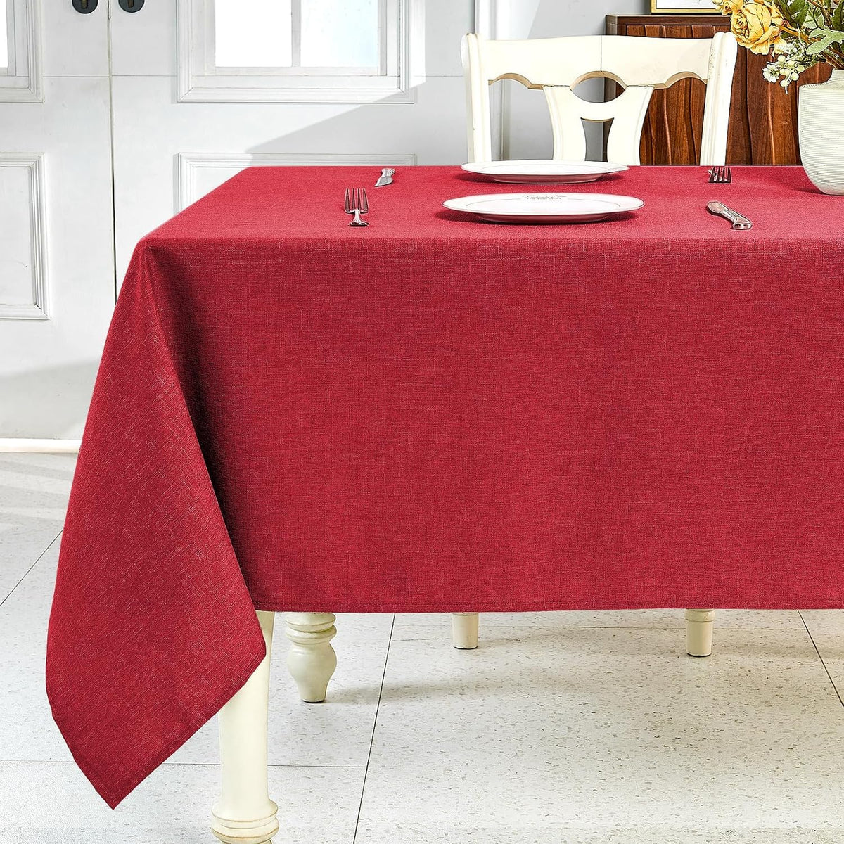 IVAPUPU Textured Linen Rectangle Table Cloth, Sage Green, 52 x 70 Inch | Waterproof Wrinkle-free & Wipeable Tablecloths Rectangular, for Kitchen Wedding Outdoor Birthday Dining Farmhouse Decor