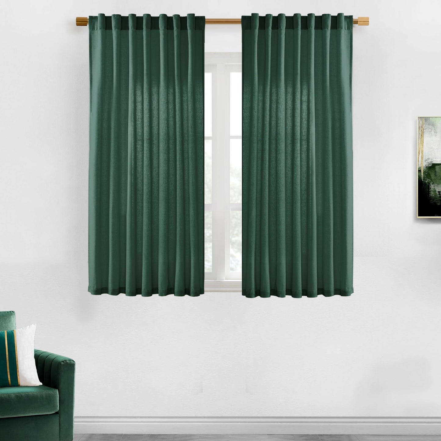 Linen Cotton Curtains for Living Room, Cream Off White Natural Fabric Light Filtering Semi Sheer Curtains 84 Inches Long, Ivory Pleated Farmhouse Curtain Drapes 84 Inch Length 2 Panels Set Dining Room
