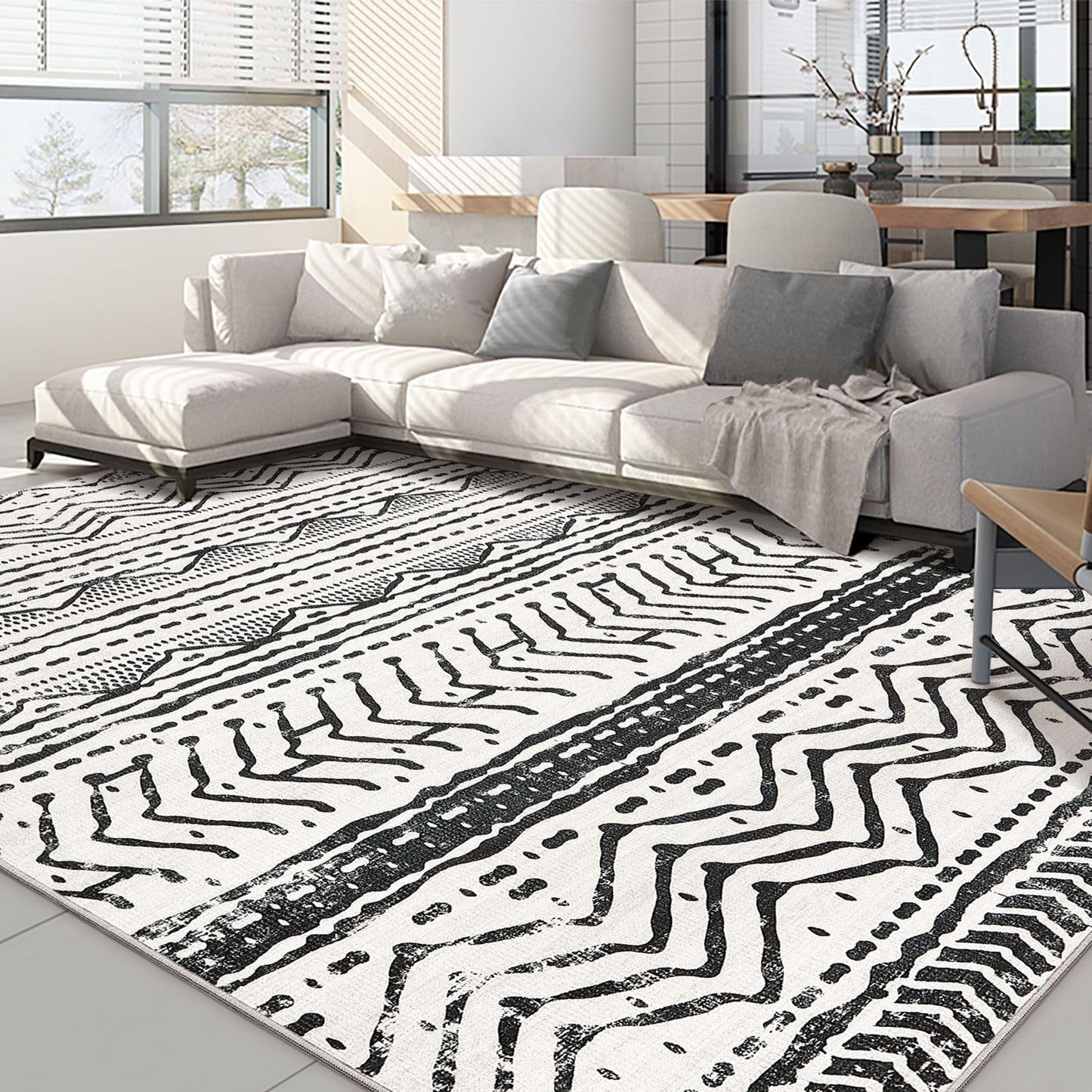 Nakagishi Boho 5x7 Area Rug Living Room Rugs Machine Washable Beige/Brown | Soft, Pet & Kid Friendly, Carpet for Living Room/Bedroom/Office/Kitchen/Nursery, Daily Home Decor Stain Resistant Moroccan
