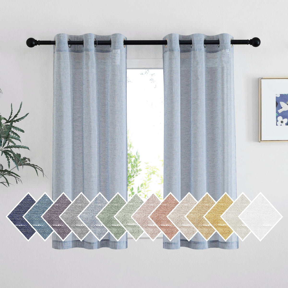 NICETOWN White Sheer Linen Curtains for Living Room 84 inch Length 2 Panels Set, Grommet Semi Sheer Privacy with Light Filtering Flax Window Treatments for Bedroom, W52 x L84
