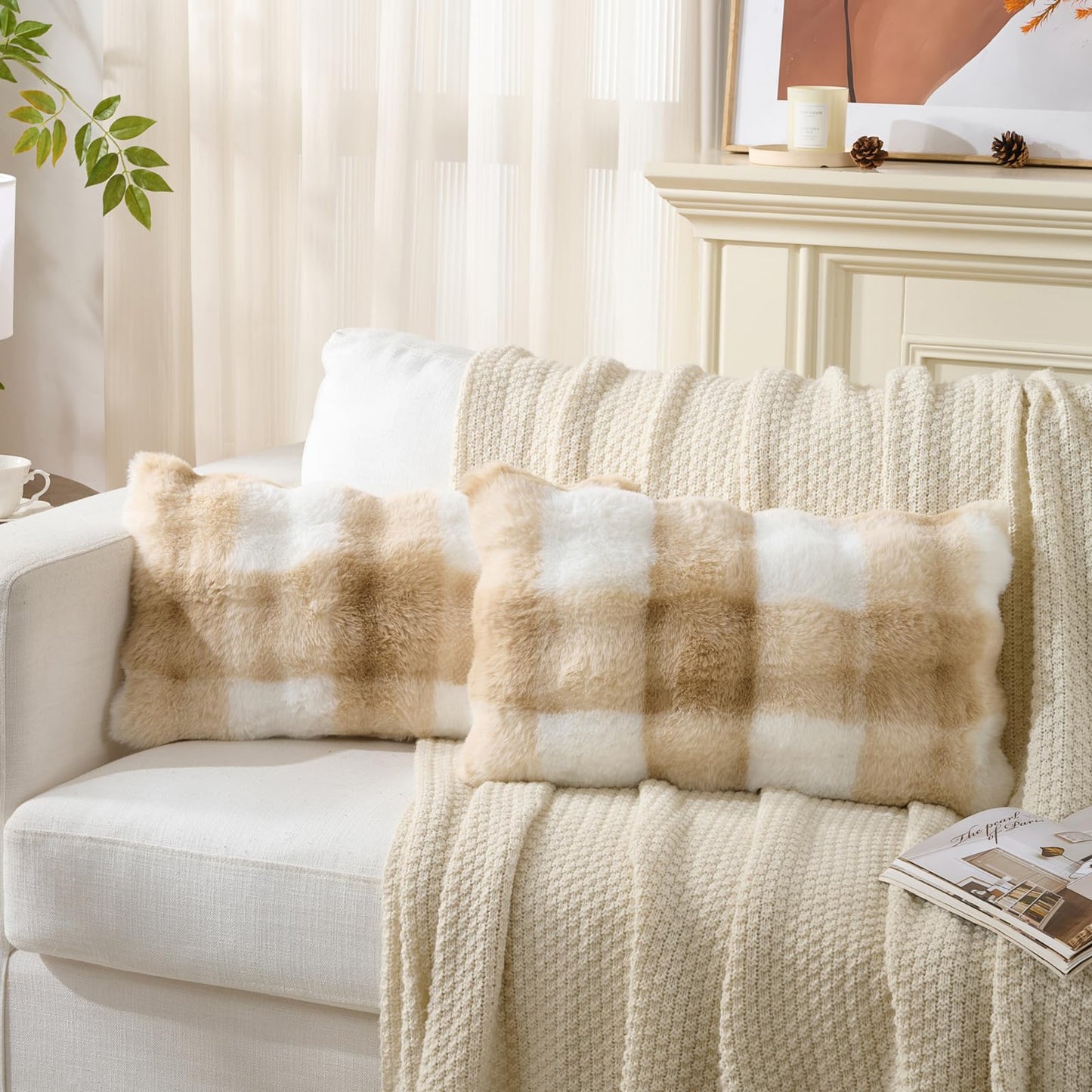 Cheetah Print Faux Fur Fluffy Pillowcases,Plush Soft Throw Pillow Covers, Fuzzy Decorative Leopard Print Pillow Cases, Furry Brown Leopard Cushion Covers for Couch Sofa-18x18 inch Set of 2
