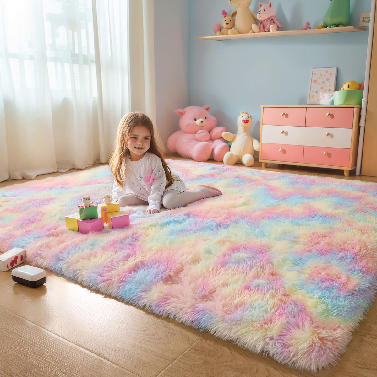 Pink Fluffy 4x6 Area Rugs for Bedroom Girls, Plush Washable Carpet | Area Rug for Kids Room, Nursery, Dorm Room, Non Slip Shaggy Floor Carpet
