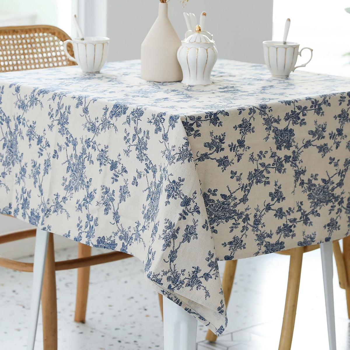 Pastoral Rectangle Tablecloth - 60 x 102 Inch Table Cloth - Washable Table Cover with Dust-Proof Wrinkle Resistant for Restaurant, Picnic, Indoor and Outdoor Dining, Floral (Dark Blue)
