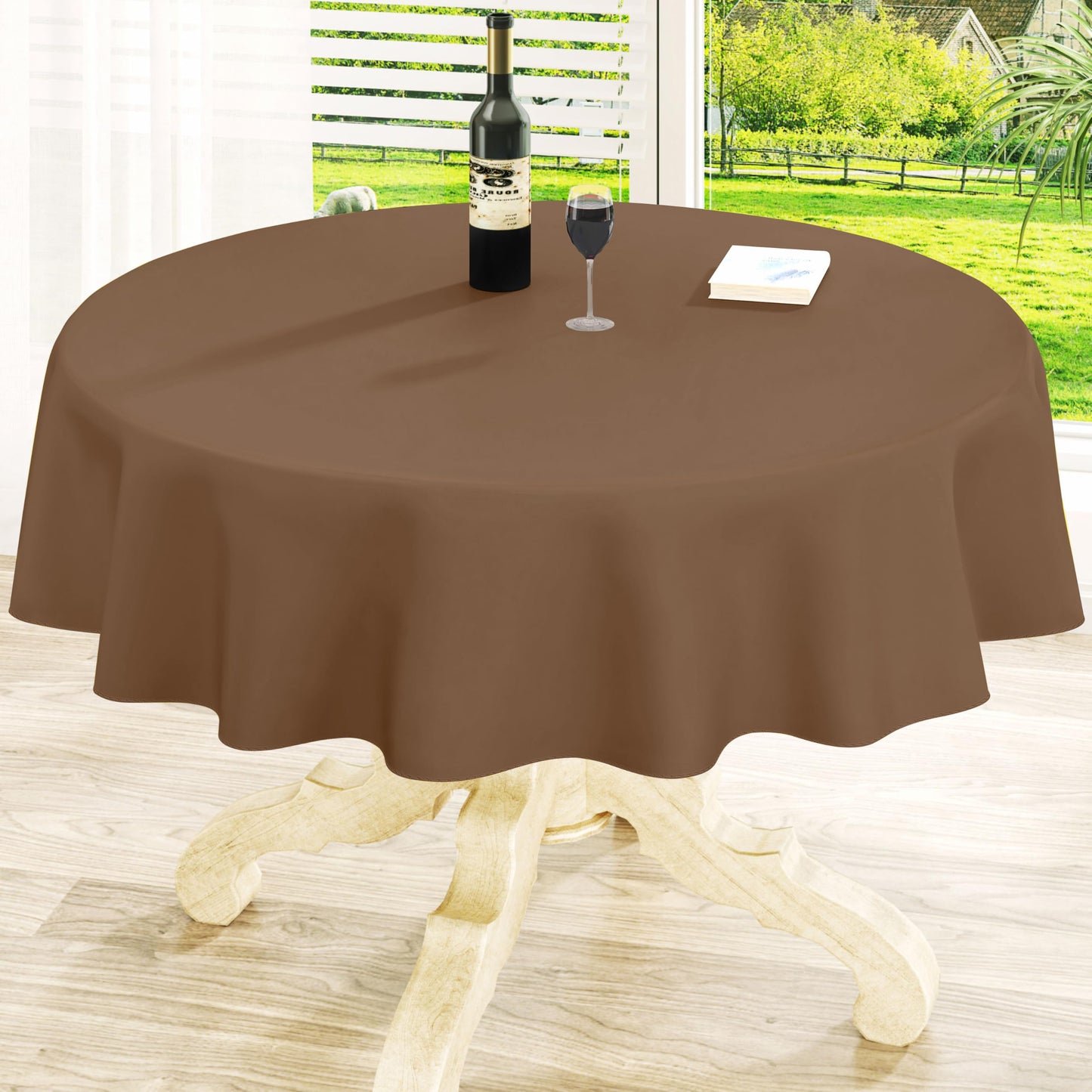 Round Navy Blue Vinyl Waterproof Tablecloth with Flannel Backed | Spillproof Wipe Clean Table Cloth, Plastic Flannel Backing for Dining, Buffet Parties Picnic Camping, 60"