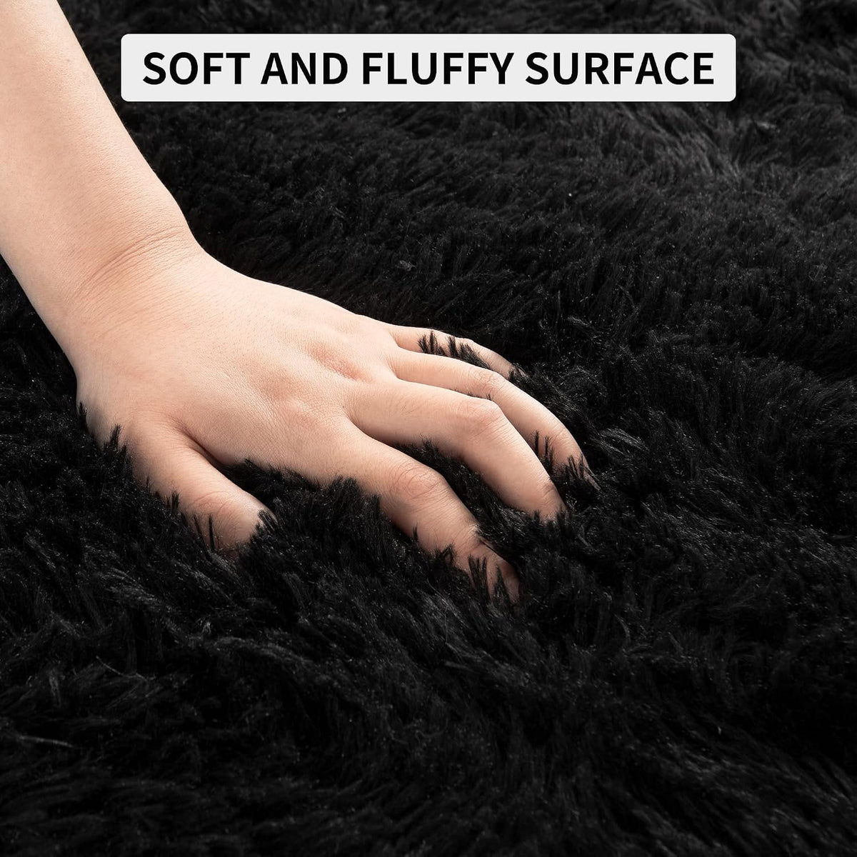 Area Rugs 9x12 for Living Room, Super Soft Fluffy Rugs for Bedroom | Modern Shaggy Rug Fuzzy Carpets for Kids, Plush Indoor Nursery Home Decor Rug with Non-Slip Bottom, Black