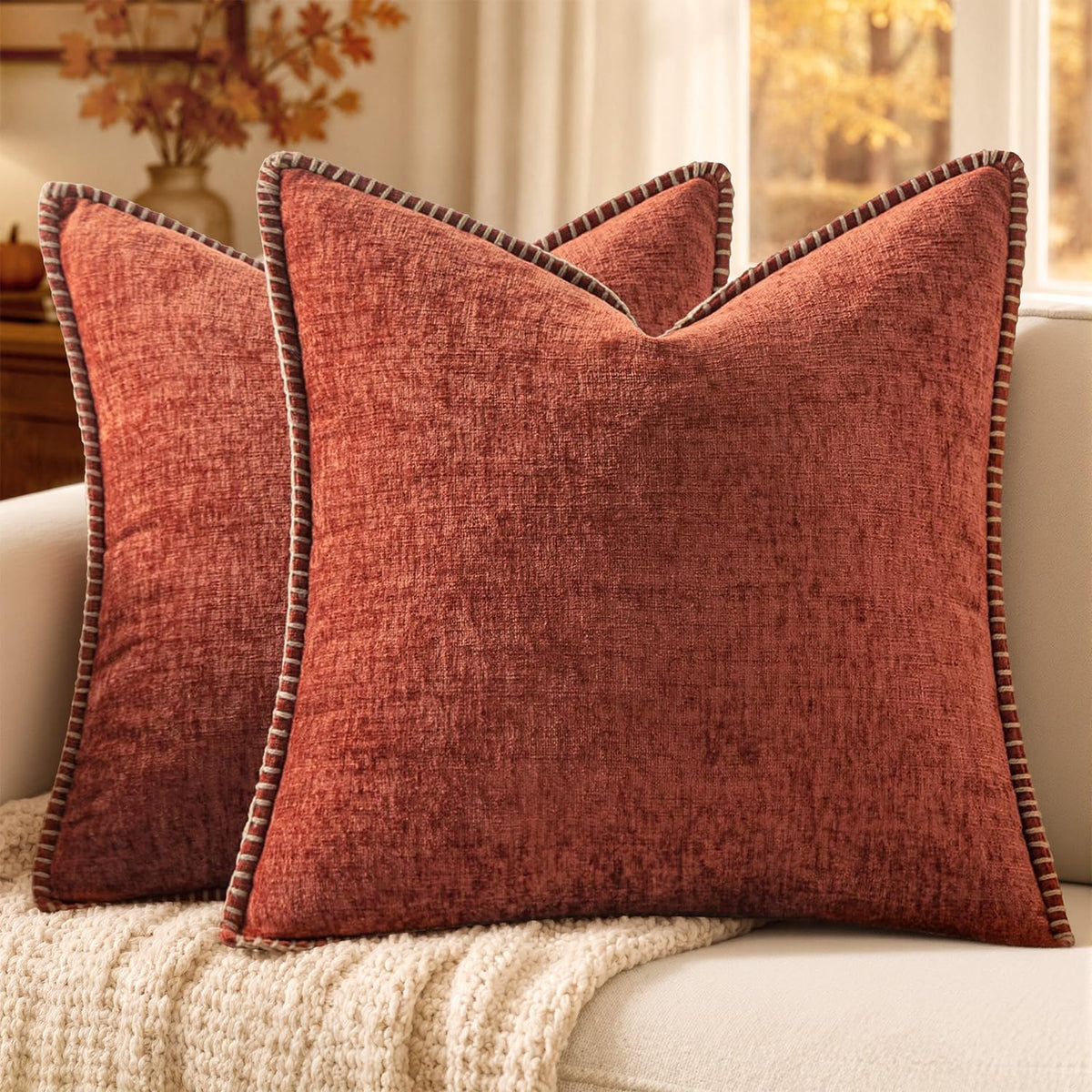 MIULEE Decorative Couch Throw Pillow Covers 18x18 Inch Sage Green 2 Pack | Farmhouse Pillow Covers with Stitched Edge, Soft Chenille Cushion Cases, for Sofa Bed Living Room Home Decor
