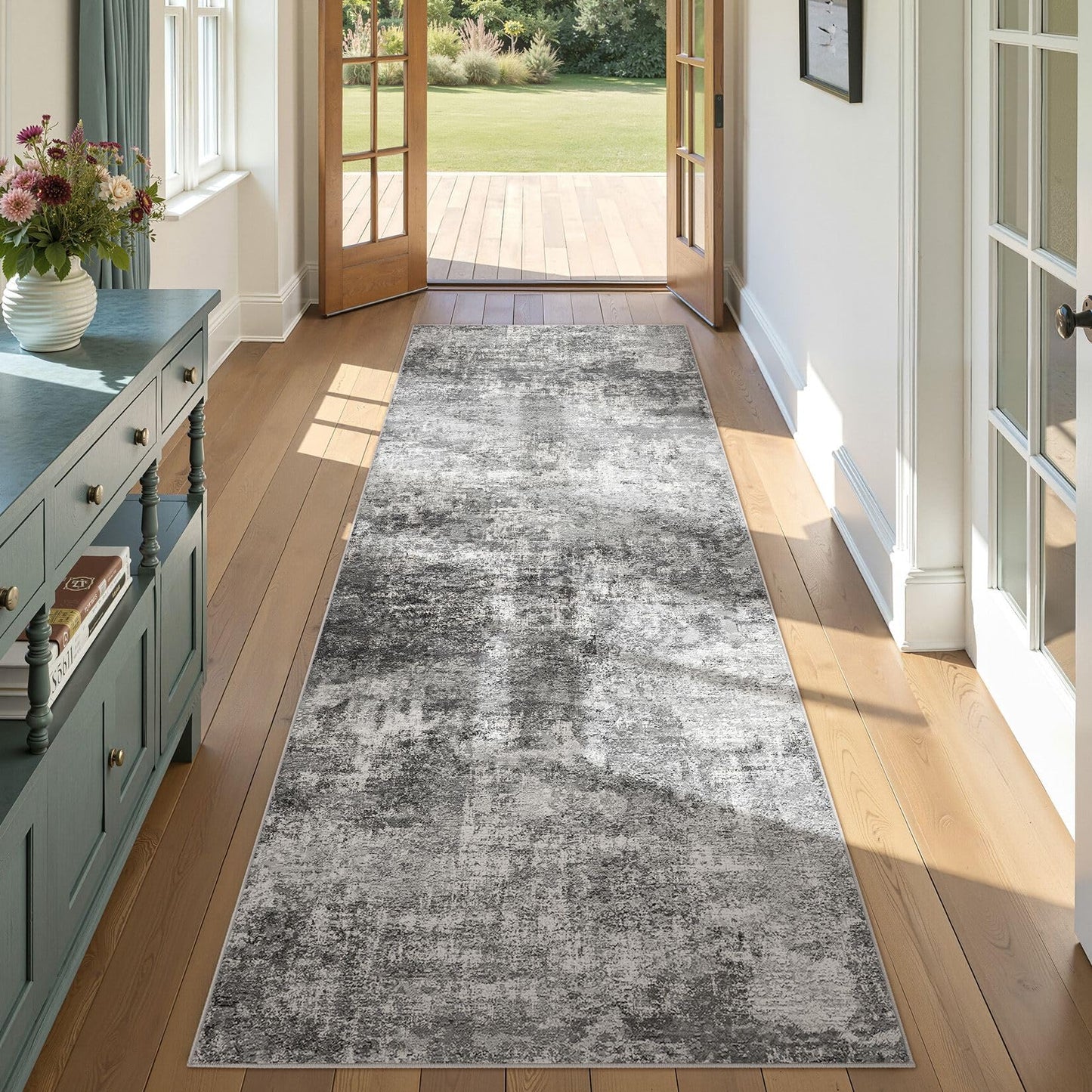 DMOYEST 8x10 Area Rug for Living Room Washable Abstract Indoor Carpet | Neutral Modern Low Pile Rugs Kid & Pet Friendly Large Soft Thin Carpet for Bedroom Dining Room - Grey Blue