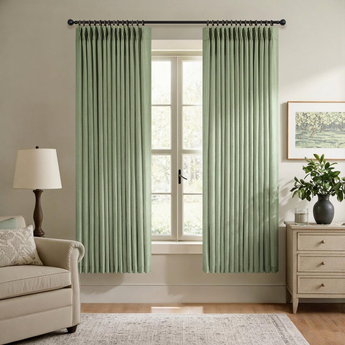 White Linen Pleated Curtains 84 Inches Long for Bedroom Back Tab Light Filtering Sheer Pinch Pleat Drapes Hook Ring Modern Farmhouse Coastal Cotton Textured Gauze Curtain Living Room 84 Length 2 Panel