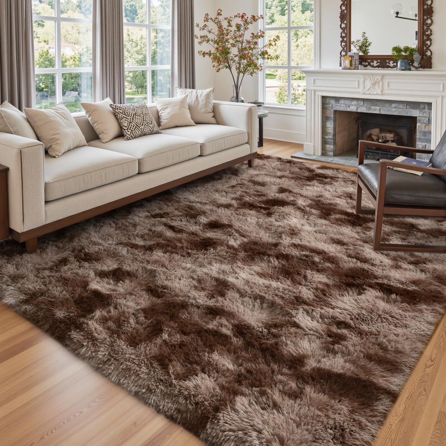 6x9 Ft Large Shag Rugs for Living Room Decor, Tie-Dyed Ultra Soft Fluffy Furry Area Rugs for Bedroom Indoor Floor, Aesthetic Carpet for Kids Home (Dark Grey)