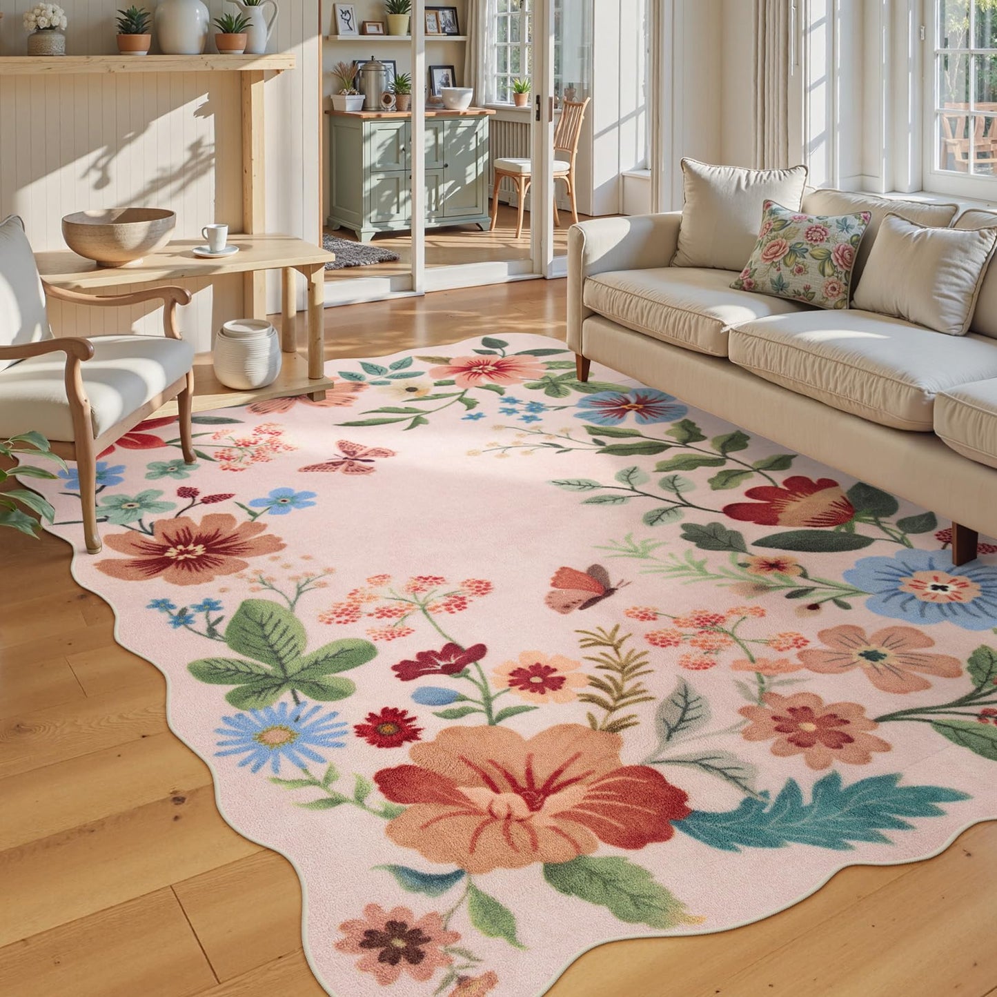 Lahome Floral Living Room Rugs, Area Rugs 5x7 Rug for Bedroom Ultra-Thin Soft Rug, Non-Slip Washable Rugs Stain Resistant Boho Rug Flore Throw Rug for ‎Dining Room Office (5x7ft,Green)