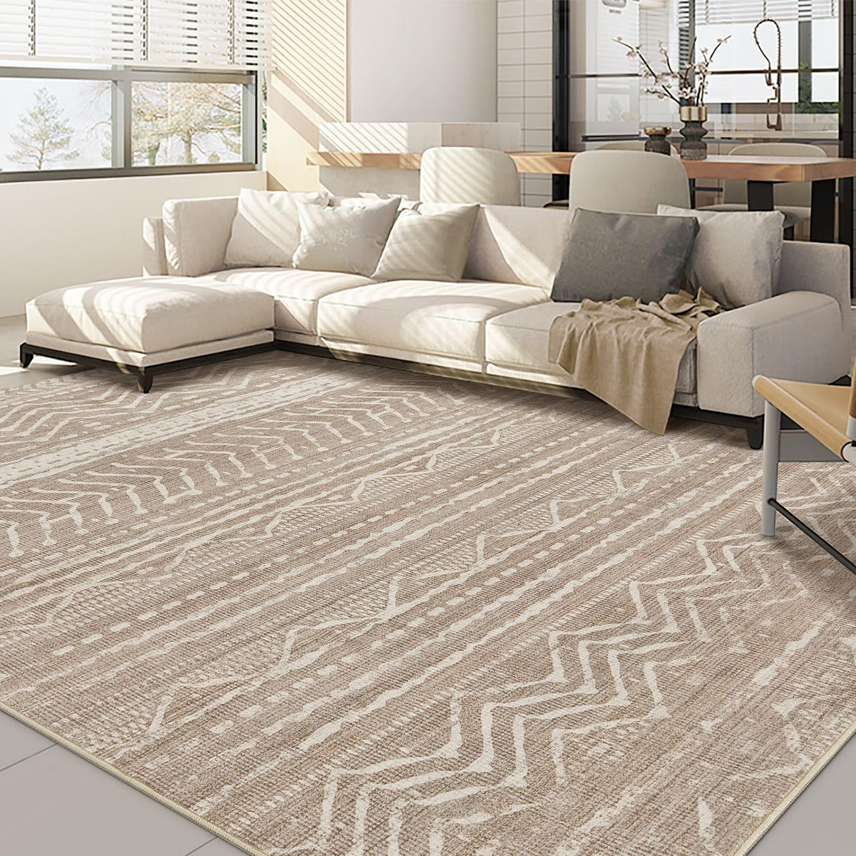 Nakagishi Boho 5x7 Area Rug Living Room Rugs Machine Washable Beige/Brown | Soft, Pet & Kid Friendly, Carpet for Living Room/Bedroom/Office/Kitchen/Nursery, Daily Home Decor Stain Resistant Moroccan
