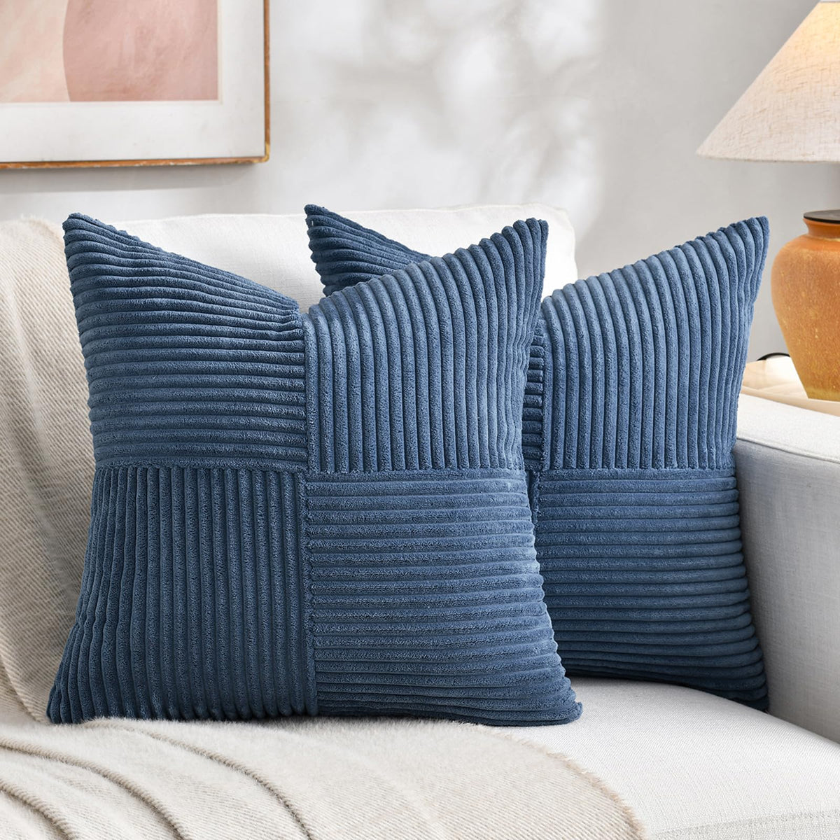 Fancy Homi 2 Packs Rust Boho Decorative Throw Pillow Covers 18x18 Inch for Couch Bed Sofa, Farmhouse Fall Home Decor, Soft Corss Corduroy Patchwork Textured Terracotta Accent Cushion Case 45x45 cm