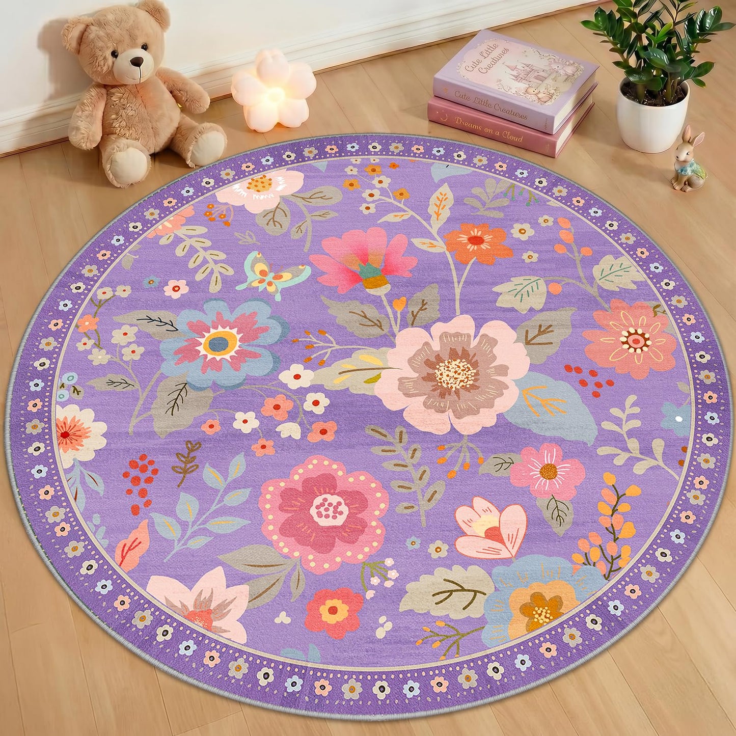 RELEANY Floral Washable 5x7 Area Rugs Black | Flower Carpet, Print, Boho, Non-Slip, Easy to Clean, Soft, Low Pile for Living Room Bedroom Kitchen Office Entryway Hallway