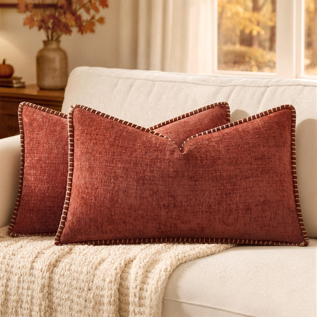 MIULEE Decorative Couch Throw Pillow Covers 18x18 Inch Sage Green 2 Pack | Farmhouse Pillow Covers with Stitched Edge, Soft Chenille Cushion Cases, for Sofa Bed Living Room Home Decor