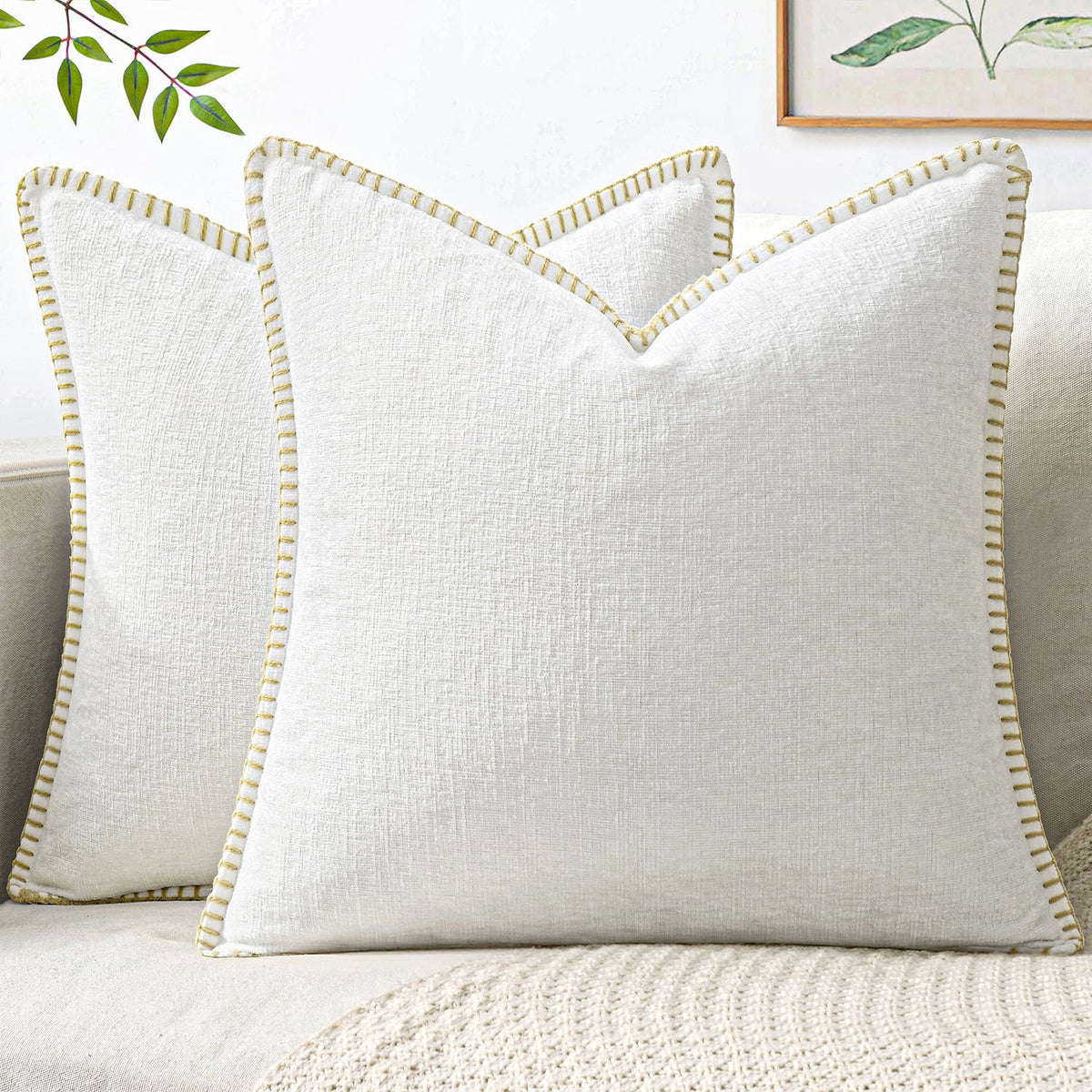 MIULEE Decorative Couch Throw Pillow Covers 18x18 Inch Sage Green 2 Pack | Farmhouse Pillow Covers with Stitched Edge, Soft Chenille Cushion Cases, for Sofa Bed Living Room Home Decor
