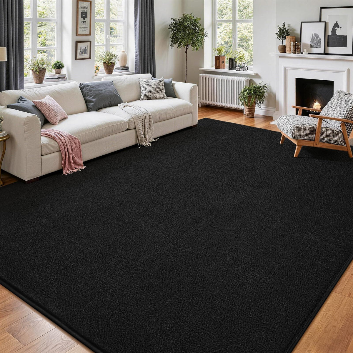 Vasofe Black Area Rugs for Living Room Bedroom, 4x6 Modern Memory Foam Rug | Thickened Throw Carpet, Super Soft Kids Boys Girls Rug, Non Slip Washable Carpets for Dorm Nursery Classroom Office Decor