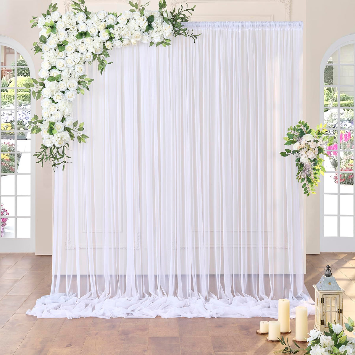 10ft x 10ft White Sheer Tulle Backdrop Curtains for Party Wedding Wrinkle Free Curtain Backdrops Drapes for Baby Shower Birthday Party Photo Back Drop Background Home Decorations