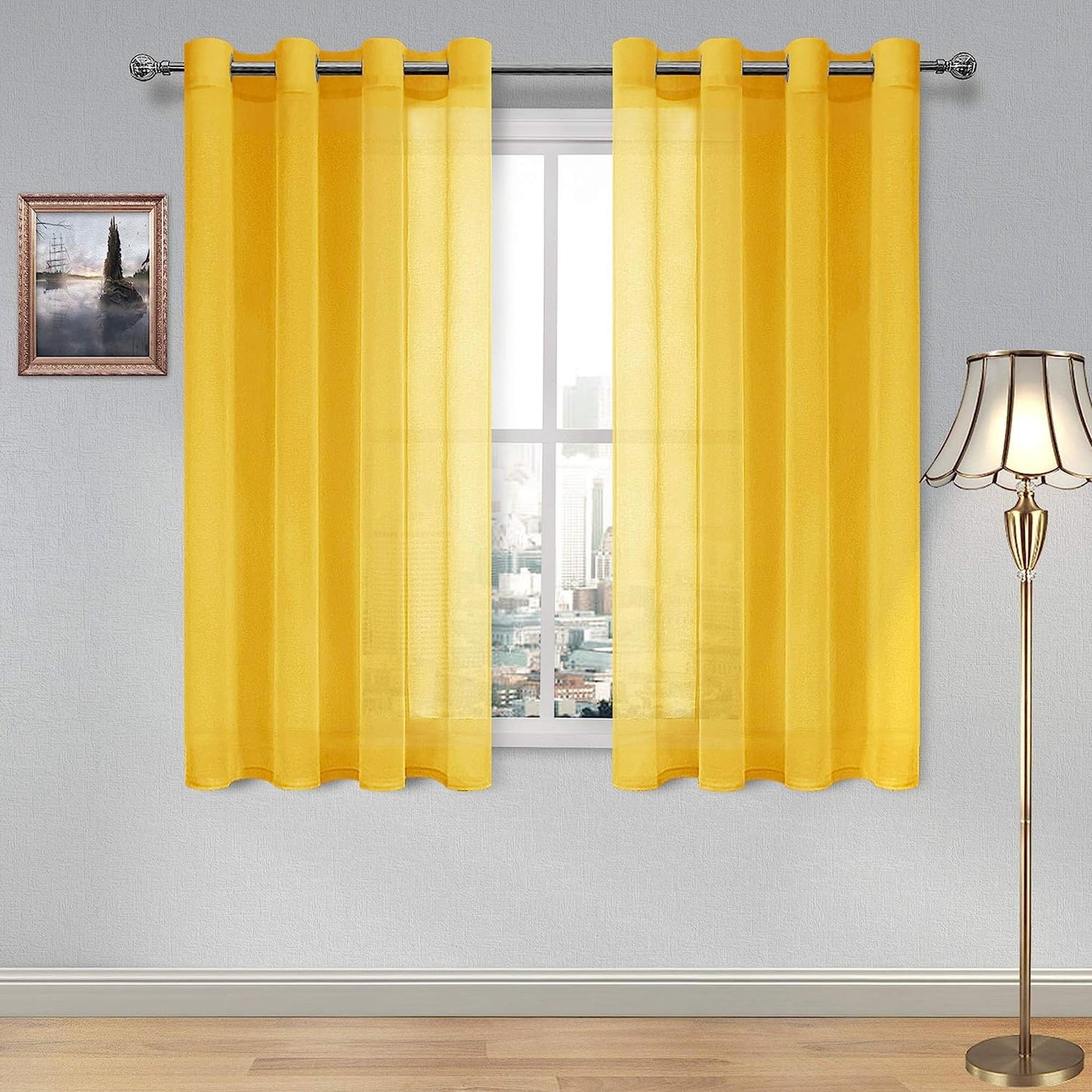 DWCN White Sheer Curtains Linen Look Semi Transparent Voile Grommet White Curtains for Living Dining Room Drapes 52 x 84 Inch Long, Set of 2 Panels