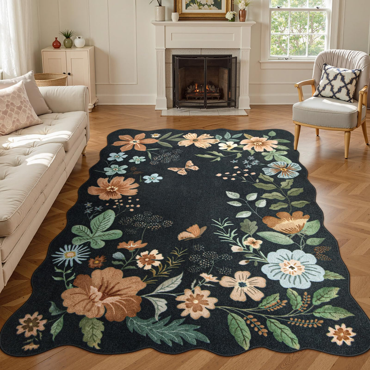 Lahome Floral Living Room Rugs, Area Rugs 5x7 Rug for Bedroom Ultra-Thin Soft Rug, Non-Slip Washable Rugs Stain Resistant Boho Rug Flore Throw Rug for ‎Dining Room Office (5x7ft,Green)