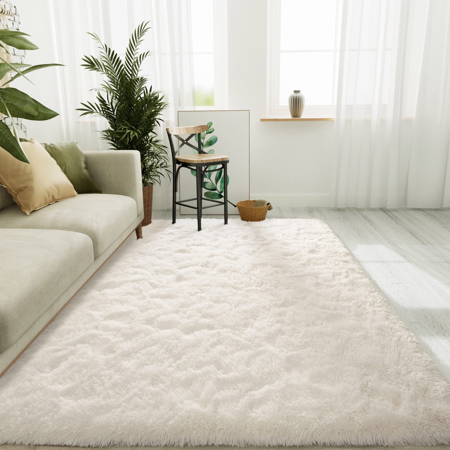 LOCHAS Area Rugs Fluffy Living Room Carpets for Kids Bedroom 6x9, Cream | Ultra Soft Indoor Modern Shaggy Rug for Dorm Nursery Boys Girls Home Decor