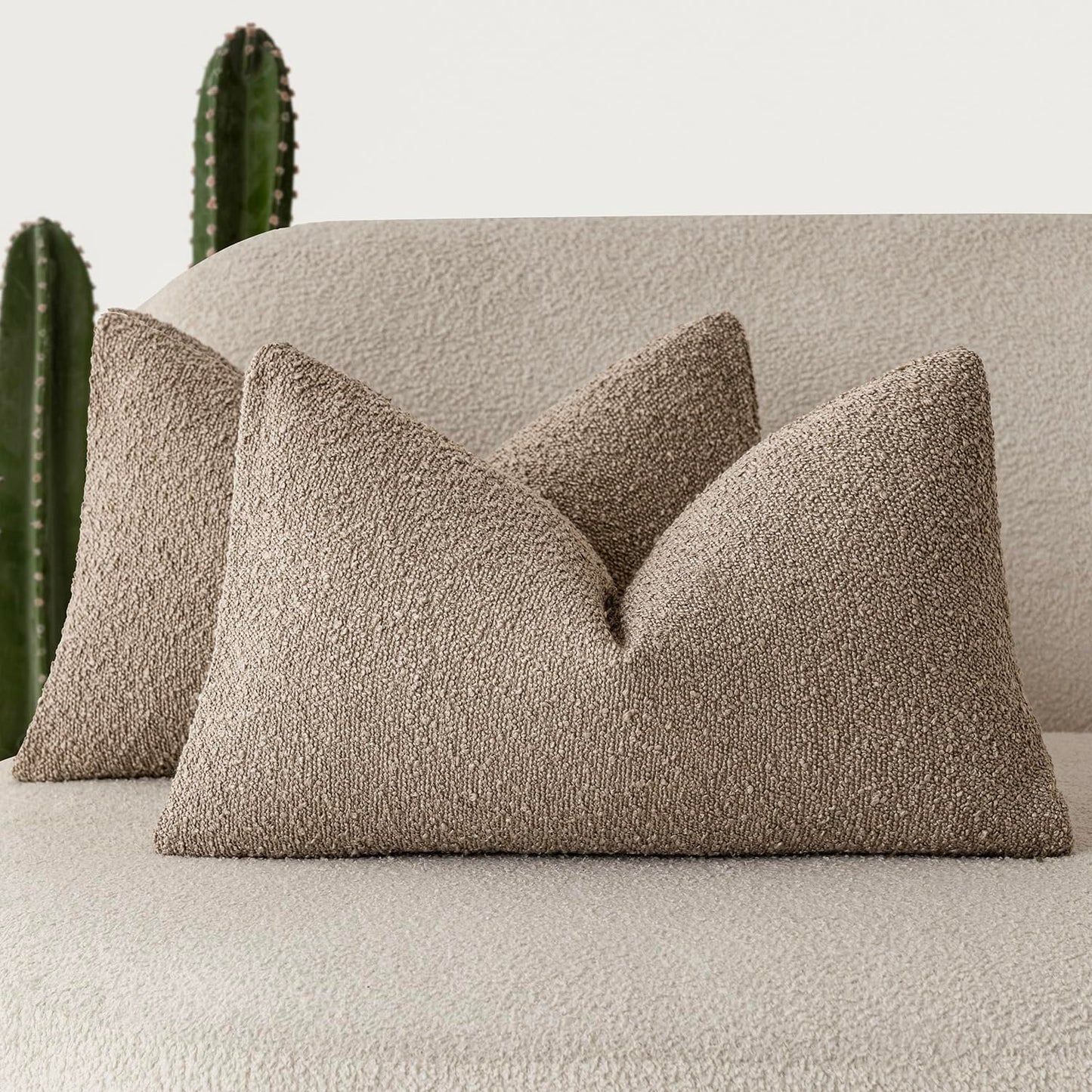 Foindtower Pack of 2, 20 x 20 Inch, Decorative Textured Boucle Throw Pillow Covers Accent Solid Pillow Cases Cozy Soft Couch Cushion Case for Chair Sofa Bedroom Living Room Home Decor, Cream White