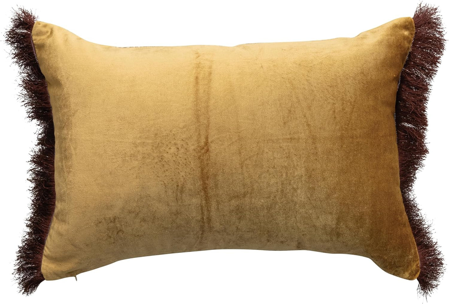 Creative Co-Op Tibetan Tiger Print Fringe Cotton Velvet Lumbar Pillow, Multicolor Finish