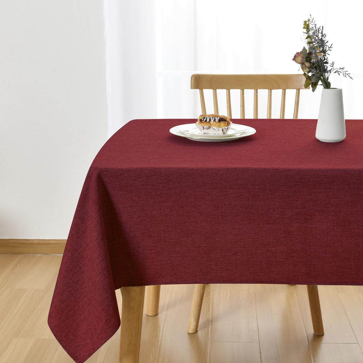 JIUZHEN Rectangle Table Cloth Faux Linen Farmhouse Tablecloth, Wrinkle and Stain Resistant Decorative Fabric Rectangular Spring Table Cover for Dining/Party/Birthday/Wedding, Beige, 54 x 80 Inch