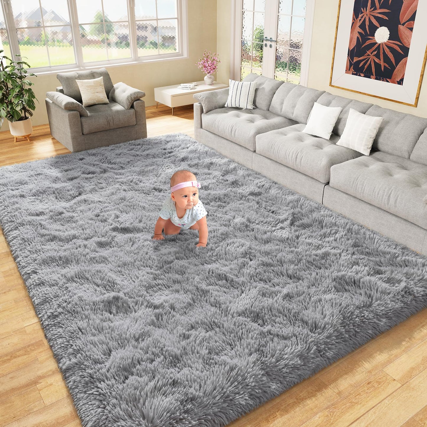 LOCHAS Area Rugs Fluffy Living Room Carpets for Kids Bedroom 6x9, Cream | Ultra Soft Indoor Modern Shaggy Rug for Dorm Nursery Boys Girls Home Decor