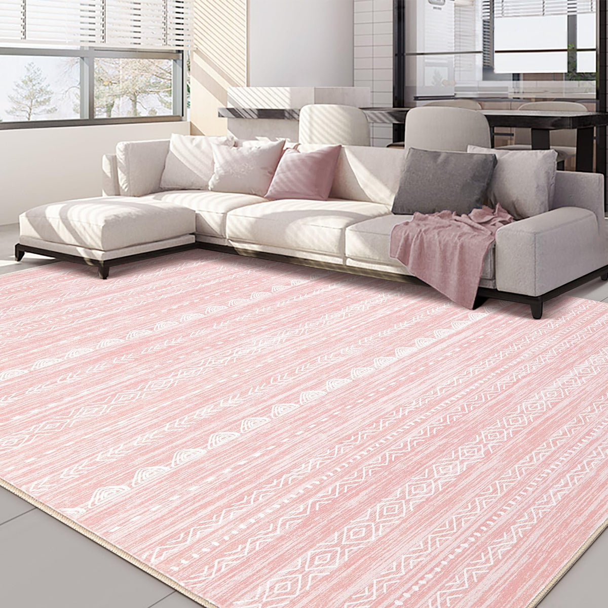 Nakagishi Boho 5x7 Area Rug Living Room Rugs Machine Washable Beige/Brown | Soft, Pet & Kid Friendly, Carpet for Living Room/Bedroom/Office/Kitchen/Nursery, Daily Home Decor Stain Resistant Moroccan