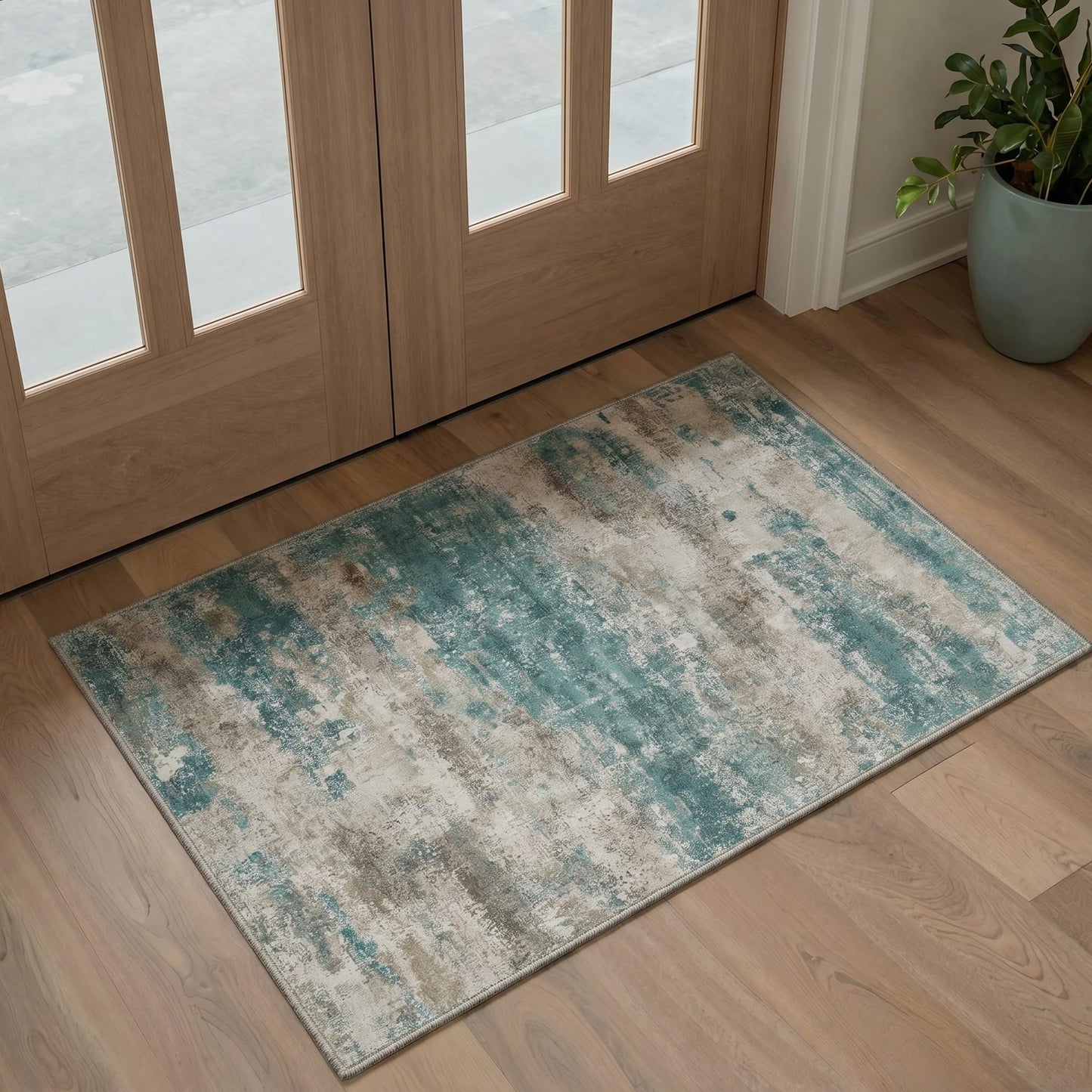 BEIMO 5x7 Green Abstract Area Rug, Washable Non-Slip for Bedroom | Soft Low-Pile Carpet, Lightweight and Easy to Vacuum, Sage Living Rooms, Dining Rooms, Bedrooms, and Home Offices