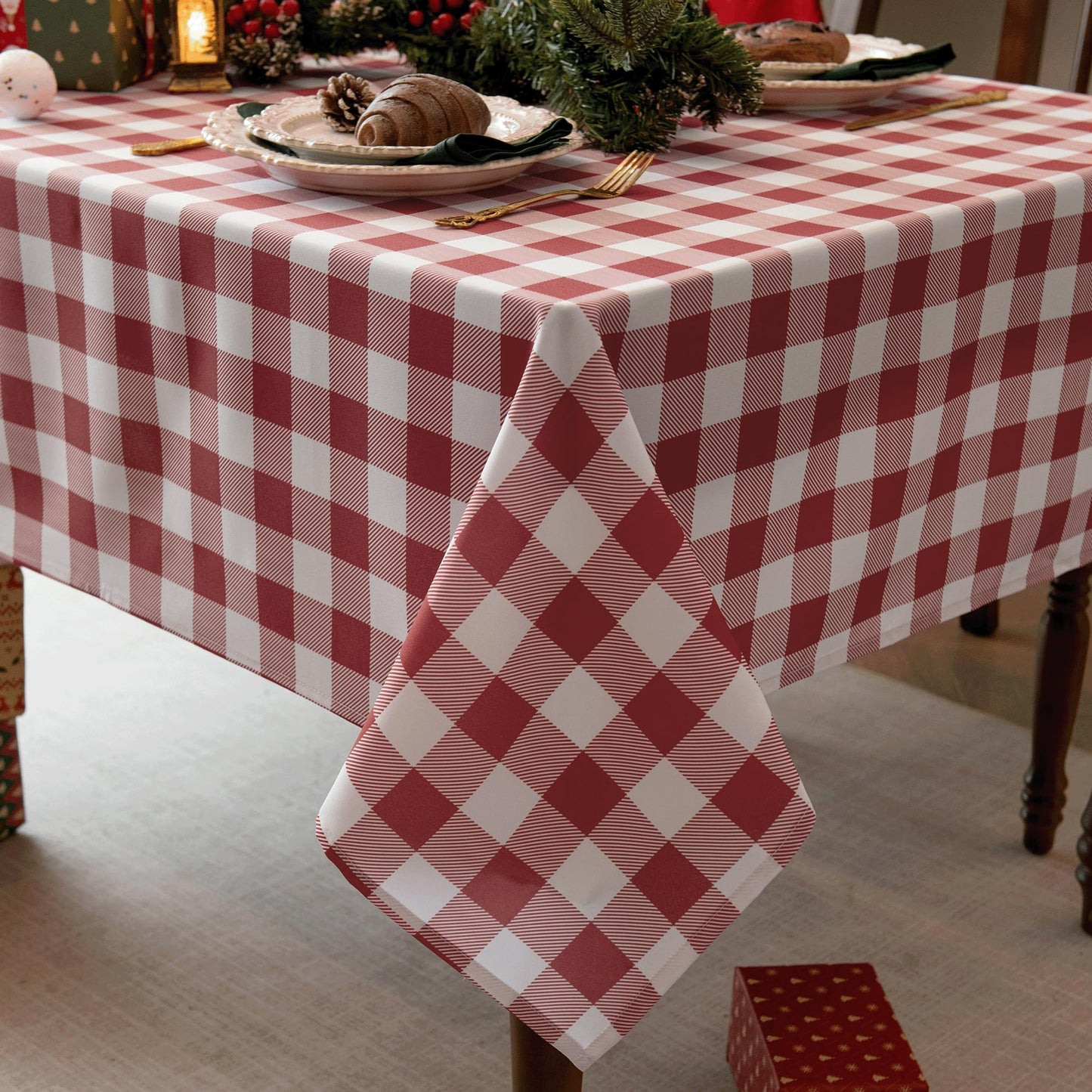 Waterproof Checkered Tablecloth Fabric - Rectangle 58x84 Inch Classic Gingham Buffalo Plaid Table Cloth for Indoor/Outdoor Use - Washable Table Cover for Kitchen, BBQs, and Parties
