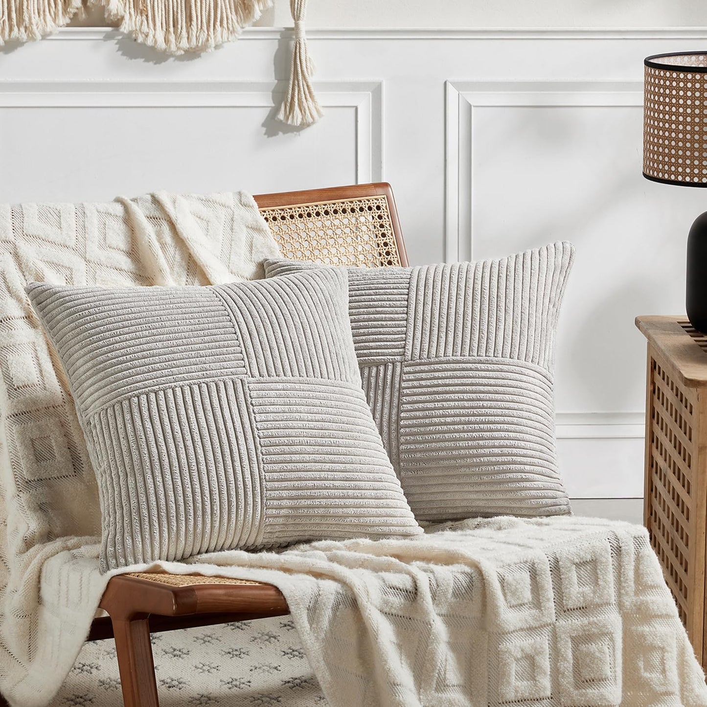 Fancy Homi 2 Packs Rust Boho Decorative Throw Pillow Covers 18x18 Inch for Couch Bed Sofa, Farmhouse Fall Home Decor, Soft Corss Corduroy Patchwork Textured Terracotta Accent Cushion Case 45x45 cm