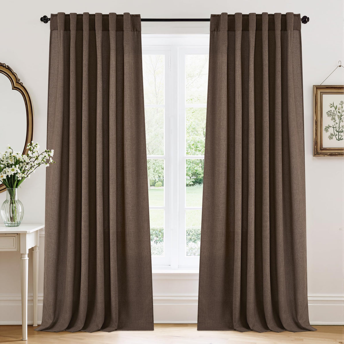 RYB HOME White Sheer Curtains for Living Room Patio Glass Door, W52 x L95 | Linen Texture, Light Filtering Privacy, Airy Translucent, Back Tab, Bedroom Office Balcony, W52 x L95, 2 Panels