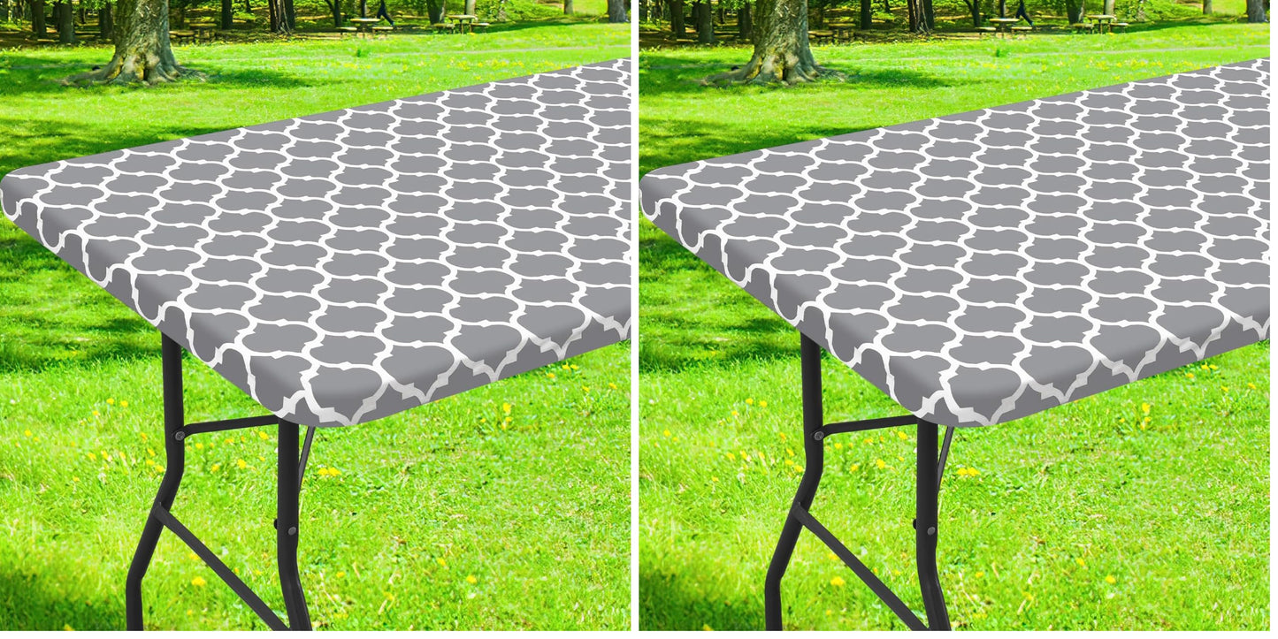 Smiry Picnic Fitted Table Cover, 6 Foot Flannel Backed Vinyl Tablecloth | Waterproof Elastic Stretch Table Cloth, Wipeable Plastic Tablecloth for Camping, Indoor & Outdoor (Grey, 30" x 72")