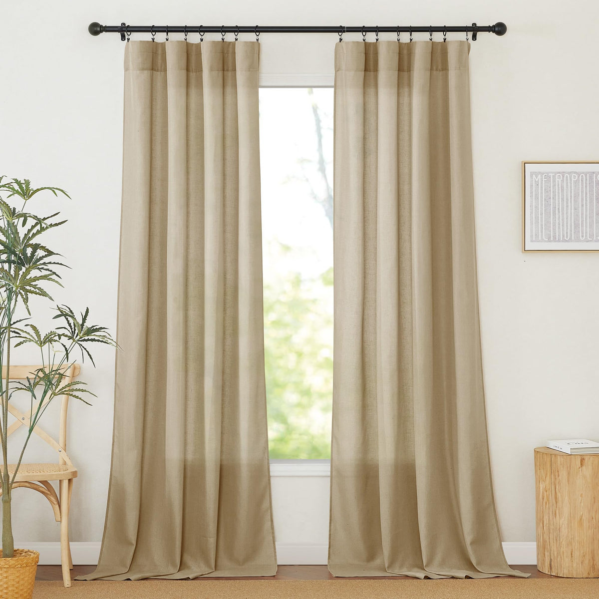 RYB HOME White Semi Sheer Curtains 84 inches Long for Living Room | Half Privacy, Linen Textured, Sheer Light Filtering, Vertical Window Drapes, for Bedroom Dining, White, W52 x L84, 2 Panels