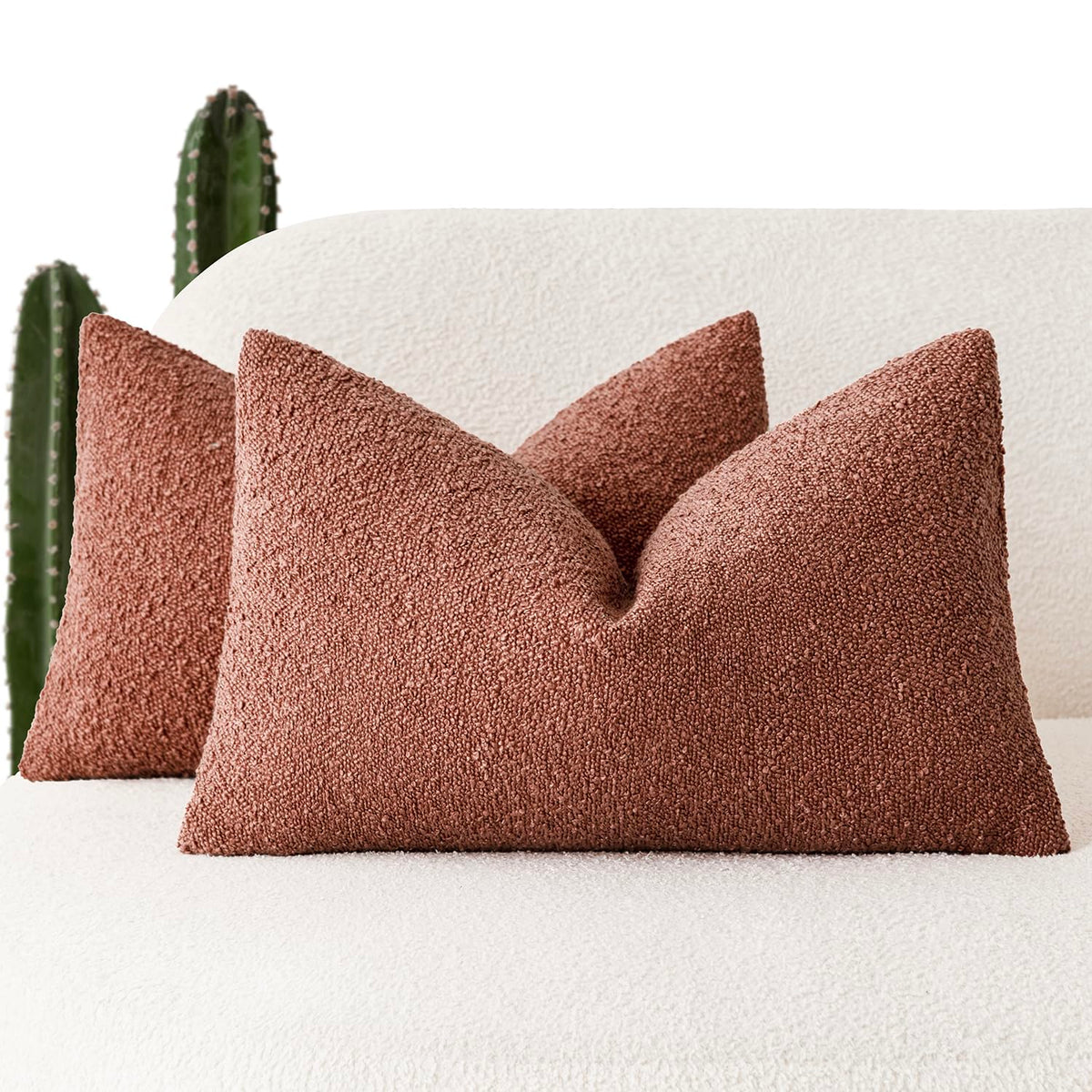 Foindtower Pack of 2, 20 x 20 Inch, Decorative Textured Boucle Throw Pillow Covers Accent Solid Pillow Cases Cozy Soft Couch Cushion Case for Chair Sofa Bedroom Living Room Home Decor, Cream White
