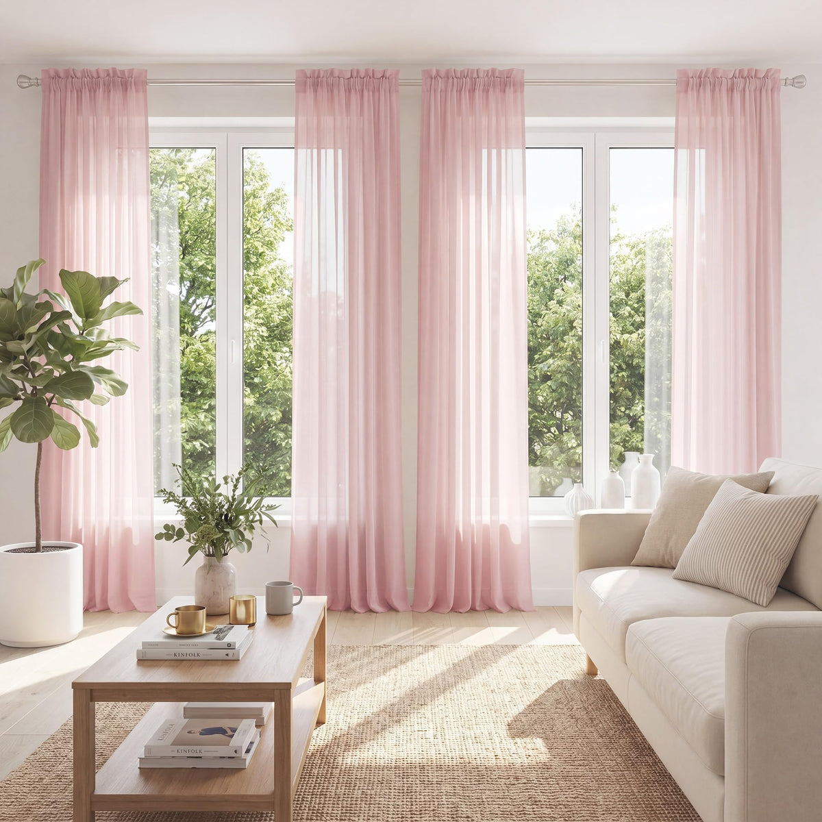 PONY DANCE 4 Panels White Sheer Curtains 96 Inches Long, W 42" x L 96" | Rod Pocket Light Filtering Voile Window Drapes for Living Room & Bedroom, Airy Soft Breathable Fabric Window Treatments