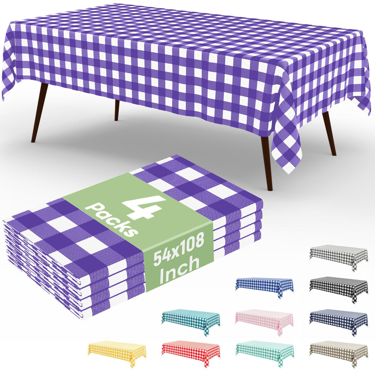 4 Packs Buffalo Disposable Table Cloth, 54 x 108 Inch Waterproof Plastic Tablecloth, Rectangle Red and White Checkered Table Covers for Picnic, Birthday, Party, Back to School