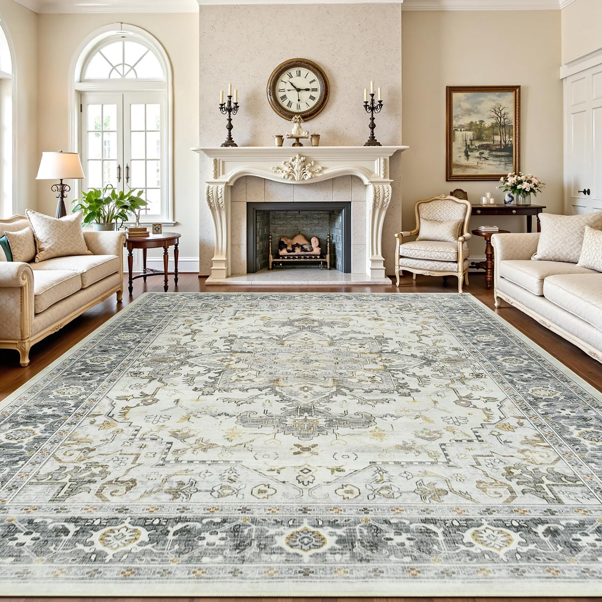 Lofus 5x7 Area Rugs for Living Room Bedroom, Soft Boho Carpet Floral Brown | High-Power Vacuuming, Non-Slip, Low Pile, Stain & Water Repellent, Soft, Skin-Friendly, for Kitchen Entryway Office