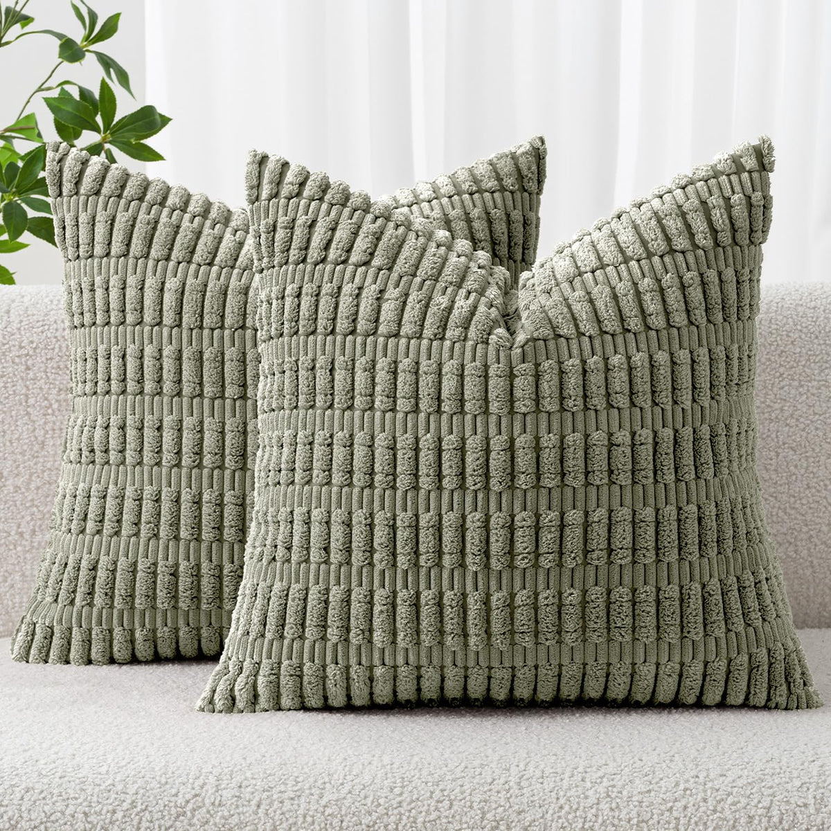 MIULEE Corduroy Decorative Throw Pillow Covers 18x18 Cream White Pack of 2 | Soft Boho Striped Pillow Covers Modern Farmhouse Home Decor For Sofa Living Room Couch Bed