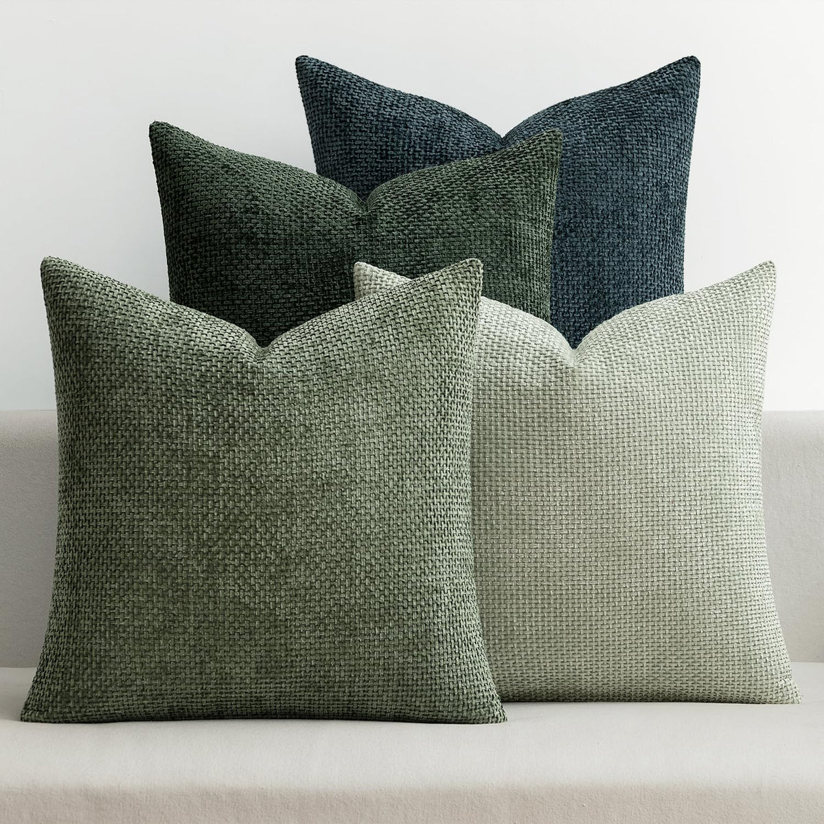 MIULEE Soft Decorative Chenille Pillow Covers Blue Series 18x18 Pack of 4 | Modern Coastal Decor, Blue Gradient Set, Couch Throw Pillows, Farmhouse Boho Cushion Covers for Sofa Bed Living Room
